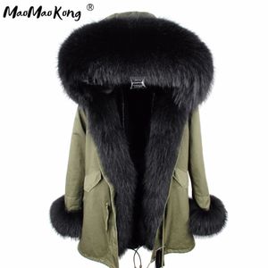 Piumino da donna Parka mini True Fur Parka giacca da donna invernale Con cappuccio Caldo cappotto di pelliccia di procione Parka casual naturale Fodera 231120