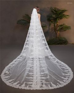 Bridal Veils 2023 Headwear Wedding Veil Soft Mesh Sequined Lace Cathedral släp Långt WAS10222