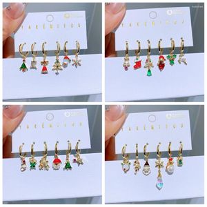 Dangle Earrings 6pcs/set Christmas Gold Color Santa Claus Snowman Women Huggie Stack Gift Jewelry
