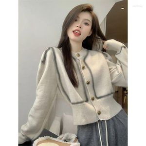 Women's Knits Y2k Clothes Cropped Cardigan Tops 2023 Design Loose Short Contrast Sweater Small Long Sleeve Knitted Pull Coat