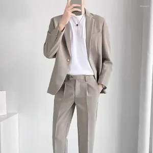 Men's Suits High Quality Suit Gentlemen Simple Business Casual Slim 2 Pieces Set Classic Solid Color Jacket Blazer Pants S-5XL