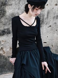 Women's T Shirts Cakucool Simple Detachable Long Sleeve Two-piece Primer Black Slim Top Personality 2023Women's