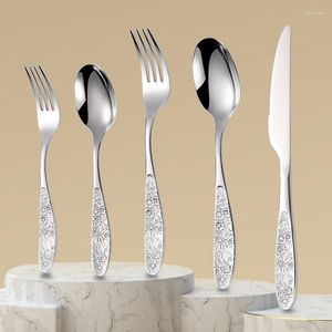 Dinnerware Sets Creative Pattern Relief 430 Stainless Steel Western 5psc Set Retro Embossed Steak Knife Fork Spoon Household Tableware