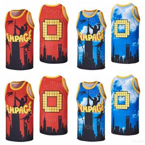 Movie Basketball 0 Rampage SKYLINE Jerseys Retro City The Rampage Video Game Retro HipHop University For Sport Fans Breathable Pure Cotton Retire Red Blue Shirt