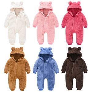 Rompers Cute Plush Bear Baby Toddler Girl Total Jumpsuit Spring Autumn Hooded Zipper Boys Romper Spädbarn Crawling Clothing 231121