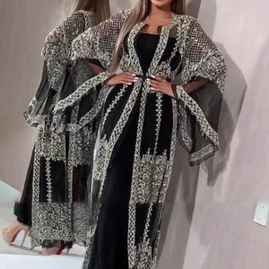 Ethnische Kleidung 2023 Abaya Dubai Muslim Luxuskleid Hochwertige Stickerei Spitze Pailletten Ramadan Kaftan Isla Afrikanische Kleidung 2-teiliges Set