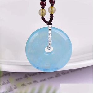 Pendant Necklaces Light Blue Natural Crystal Safety Button Necklace Lucky Transport Women Girl Evil Spirits Fashion Jewelry Dhgarden Dhf0K