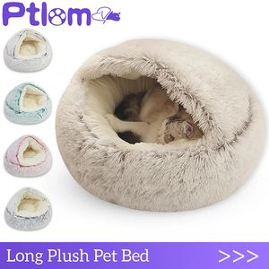 kennels pens Winter plush pet cat bed circular mat house 2in1 warm basket sleeping bag nest dog 231120