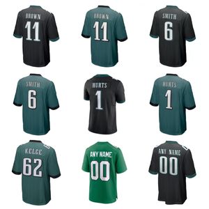 Futbol forması Jalen 1 kahverengi 11 Jason Kelce 62 Devonta Smith 6 Swift 0 Slay Jr 2 Carter 98 Cunningham 12 Kelly Green Siyah Ev Yeşil Erkekler S-XXXL Dikişli Formalar