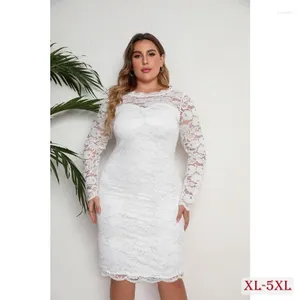 Abiti taglie forti Abito elegante da donna da sposa Lady White Lace Slim Evening Party Classy Female Prom Midi Vestido XL-5XL