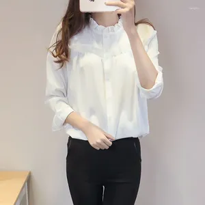 Women's Blouses 2023 Spring And Autumn White Long Sleeved Lace Collar Shirt With Wooden Ear Female Minority Loose Commuter Casual