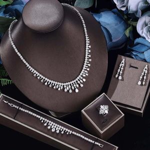 Комплект ожерелья и серег, роскошные большие ювелирные изделия из 4 предметов с фианитом, подходящие для невесты, свадебные аксессуары, Дубай, Саудовская Аравия