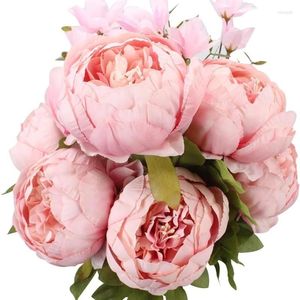 Fiori decorativi Decorazione d'interni Molle Bouquet di peonie di seta artificiale Matrimonio Casa Primavera Rose rosa chiaro a mano Vacanza