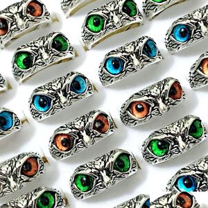 Cluster Rings Bk Lots 30Pcs Colour Eyes Owl Vintage Mix Retro Punk Gothic Rock Men Women Cool Party Gifts Jewelry Drop Delive Dhgarden Dhhoj