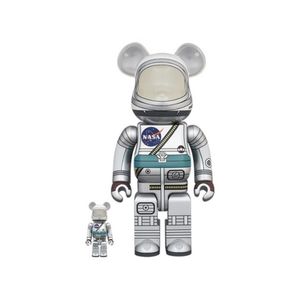 새로운 오프 선반 Bearbrick 100+400% 28cm 정장 프로젝트 Mercury Astronaut NASA 빌딩 블록 폭력 곰 조조 인형 손 장난감