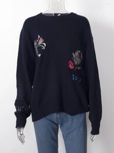 Kadın Sweaters Rowling Mirror Floral Kelebek İşlemeli Gevşek Kazak Sweater Kadın Uzun Kollu Günlük Vintage Klasik Üstler Kadın