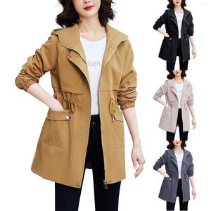 Mulheres Trench Coats Moda Cor Sólida Windbreaker Mid Comprimento Slim Womens Fall Vestuário Mulheres Cropped Rain Jacket