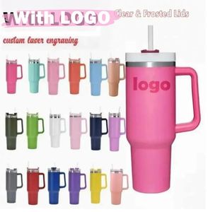 DHL WITH Stan 40oz Hot Pink Mugs Tumblers Mugs Cups Handle Straws Big Capacity Beer Water Bottles Outdoor Camping with Clear/Frosted Lids STOCK A1121