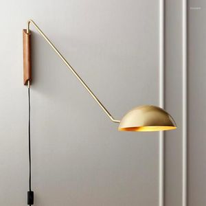 Wall Lamp American Long Arm For Living Room Bedroom Bedside Decor Postmodern Black Gold Lights El Study Reading
