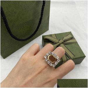 Ringas de banda elegível diamante anel de letra de letra dupla designer de strassina aberta Crystal la bague