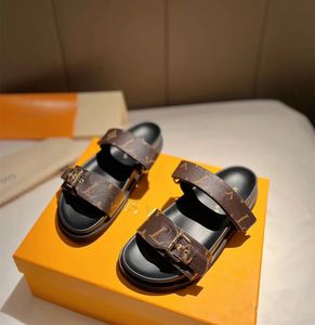 Designer Womens Sandal Fashion Brand Magic Tape Women Luxury Slipper Casual Beach Shoes Double Buckle Non-slip Slides BOM DIA COMFORT
