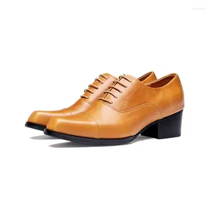 Dress Shoes Black 5CM High Heels Men Genuine Leather Wedding Party Office Square Toe Oxford Mens Heighten Business Brand