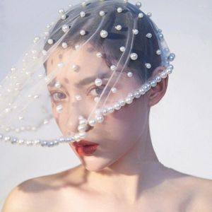Bridal Veils Pearls Wedding Blusher Krótka z koraliki Nekurowa panna młoda Akcesorium Włosy Włosy