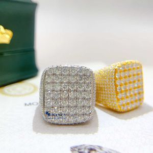 Fashion Iced Out Silver Big Square Ring Hiphop Jewelry Luxury Rings 925 Sterling Silver Moissanite Ring