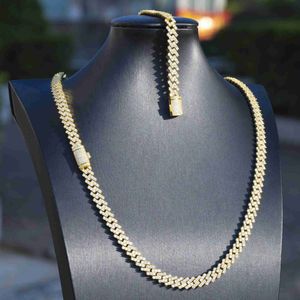 Custom 8mm 9mm 10mm 13mm 15mm Width 1 Row Vvs Moissanite Diamond Necklace Gold Plated Silver Cuban Link Chain