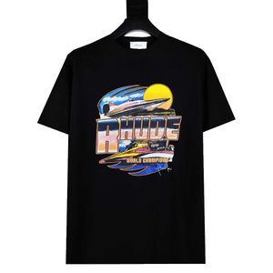 Designer Modekläder T-shirts T-shirts Amerikansk nisch Trendig Rhude Sommar Ny F1-tävling Begränsad High Street T-shirt med lös rund hals Toppar Streetwear Hiphop