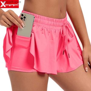 Yoga Outfit Women's High Waist Stretch Athletic Workout Active Fitness Volleyball Shorts 2 in 1 Running Double Layer Sports Shorts T230421