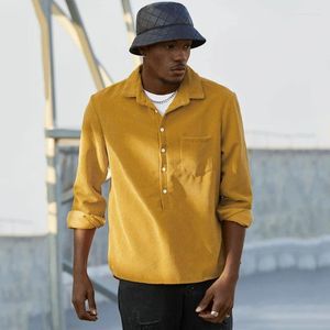 Camicie casual da uomo Camicia di velluto a coste Risvolto a righe Manica lunga Abbigliamento da uomo ampio per uomo Primavera e autunno Tinta unita caldo