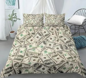 Set di biancheria da letto Set moderno 3D Copripiumino stampato con motivo dollaro Copripiumino vivido 23 pezzi Modello di matematica dei soldi Divertente letto morbido 231121