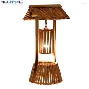 مصابيح طاولة Bochsbc Loft Bamboo Lamp لغرفة النوم غرفة الطعام المعيشة مصابيح مكتب التصميم الإبداعية ارتفاع 56 سم E27 لامامارا دي ميسا