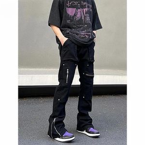 Herrenjeans Techwear Herren Y2k Schwarz Mode Jeanshose mit weitem Bein für lässige Streetwear Hip Hop Straight Baggy Stylish 231120