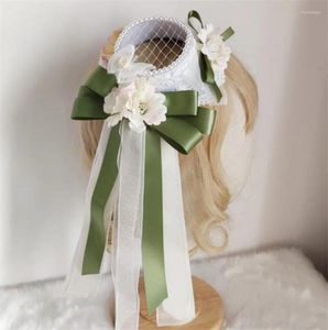 Articoli per feste Sweet Lolita Berretto a cilindro piatto Fiocco in pizzo Floreale Clip per capelli Cosplay Copricapo D939