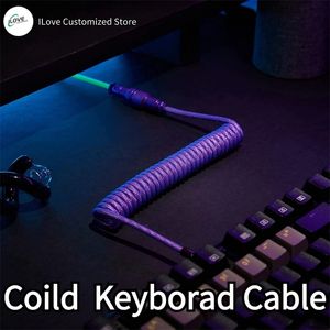 Computer Cleans Coiled Tangentboard Cable USB C för mekanisk spel dubbelhylstråd med löstagbar metallkontakt som laddas 231117