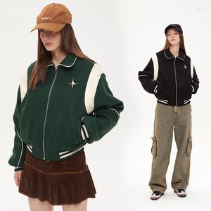 Women's Jackets 2023 Autumn Winter Lapel Leather Baseball Uniform Jacket Y2K Women's Top Girl Retro Flight Version Loose All-match