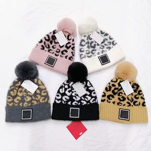 Thick Hat Beanie Designer Beanie Fitted Hats Warm Winter Hat Christmas Hats Bonnet Hat Bucket Hat Cap Knitted Hat Skull Caps Leopard Print Mink Wool Hat with Ball