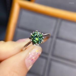 Cluster Rings Silver 925 Original Diamond Test Past Brilliant Cut 1 Green Moissanite Snowflake Ring For Teen Girls Gemstone JewelryCluster