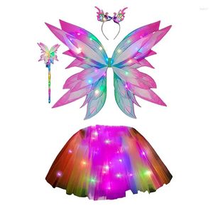 Party Decoration Kids Girls Halloween Costume Light-up Tulle Skirt Butterfly Wings Fairy Stick Headband Favor For Cosplay