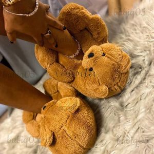 Hausschuhe Teddybär Hausschuhe Damen Schuhe Flauschig Pelzig Zuhause Plüsch Rutschen Damen Niedlich Waschbär Kunstfell Flip Flops Winter Warm Haus Slipper T231121