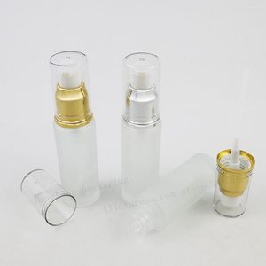 Lagringsflaskor 30 ml Frost Glass Lotion Pump Bottle 1oz Aluminium 30cc Container 200st