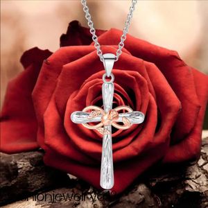 new color separation electric pendant with Rose cross necklace fashion Luxury for woman designer charm high quality necklace rose gold white gold gift party