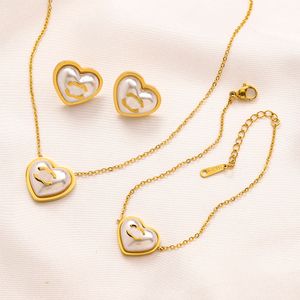 Luxurious Designer Jewelry Sets Fashion Women Bracelet Earrings Necklace Link Chain Valentine's Day Birthday Gift 18K Gold Plated Stainless Steel Heart Pearl Stud