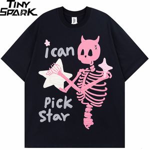 Herren T-Shirts Herren Streetwear T-Shirt Devil Horn Skull Skeleton Stars Lustiges Grafik-T-Shirt Baumwolle 2023 Harajuku T-Shirt Sommer Hip Hop Tops Tee 230421