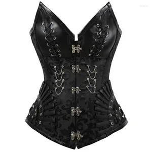 Shapers femininos moda corte gótico aço espartilho preto rendas até fivela de metal ajustável sexy vestido personalizado acessórios