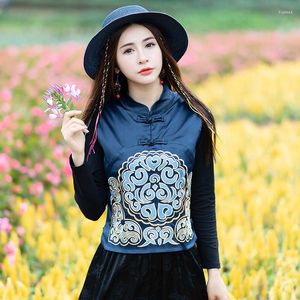 Kamizelki damskie w stylu etnicznym Krótka kurtka wiosna i jesienne haft satynowy kamizelka kobiety Koreańska moda damska