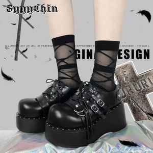 Kleid Schuhe Frauen Pumps Mary Jane Derby Metall Dekoration Plattform Flache Ferse Weibliche Schuhe Damen Keil Lolita Gothic Harajuku Punk schuhe 231121