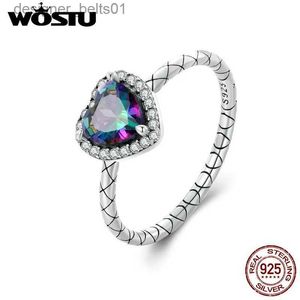 Pierścienie zespołowe Wostu 925 Sterling Silver Rainbow Mystic Quartz Wedding Rings Women Vintage Heart Retro Snake Band Ring Girl Party Biżuter